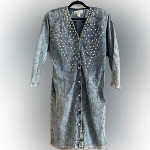 MONIQUE FASHIONS BLUE JEAN SHIRT SLEEVE TOP WITH EMBELLISHMENTS